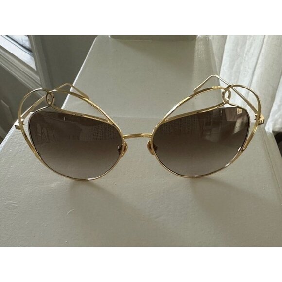Linda Farrow Womens Gold Wire Cutout Aviator Sunglasses Shades 60-16-140 LFL853 main image 7
